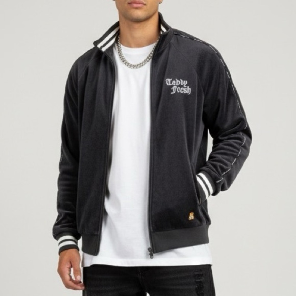 TEDDY FRESH Charcoal Gray Velour Gothic Logo Full-Zip Track Jacket Small‎ Unisex